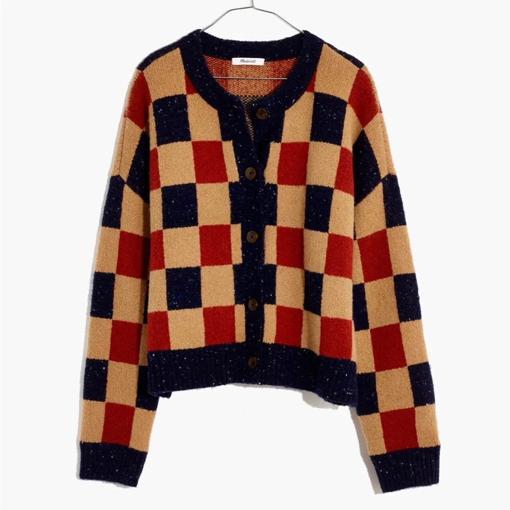 Madewell Checkered Colburne Cardigan Sweater in Coziest Textured Yarn - Picture 1 of 6